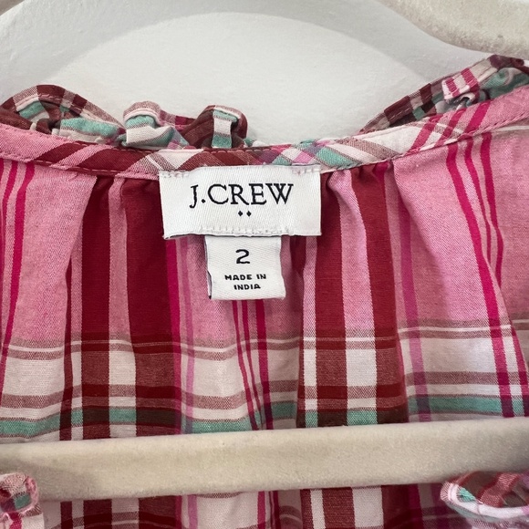J Crew Plaid Mini Ruffle Dress Long Sleeve Sweet Briar Marine Size 2 - Picture 3 of 8